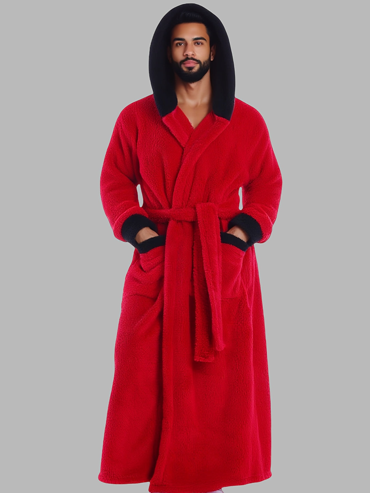 Unisex long hooded bathrobe