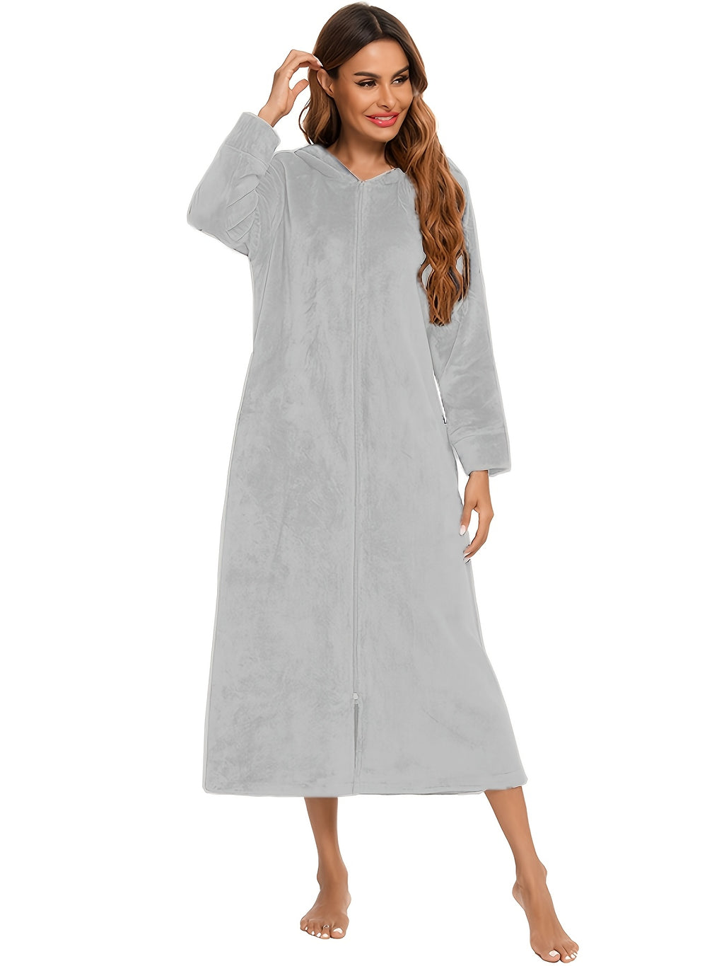 Women's long flannel zip-up dressing gown