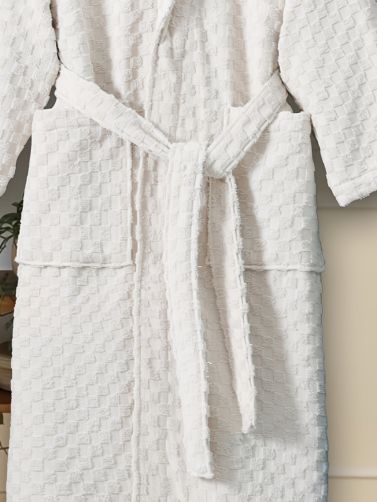 Unisex red tartan towelling bathrobe