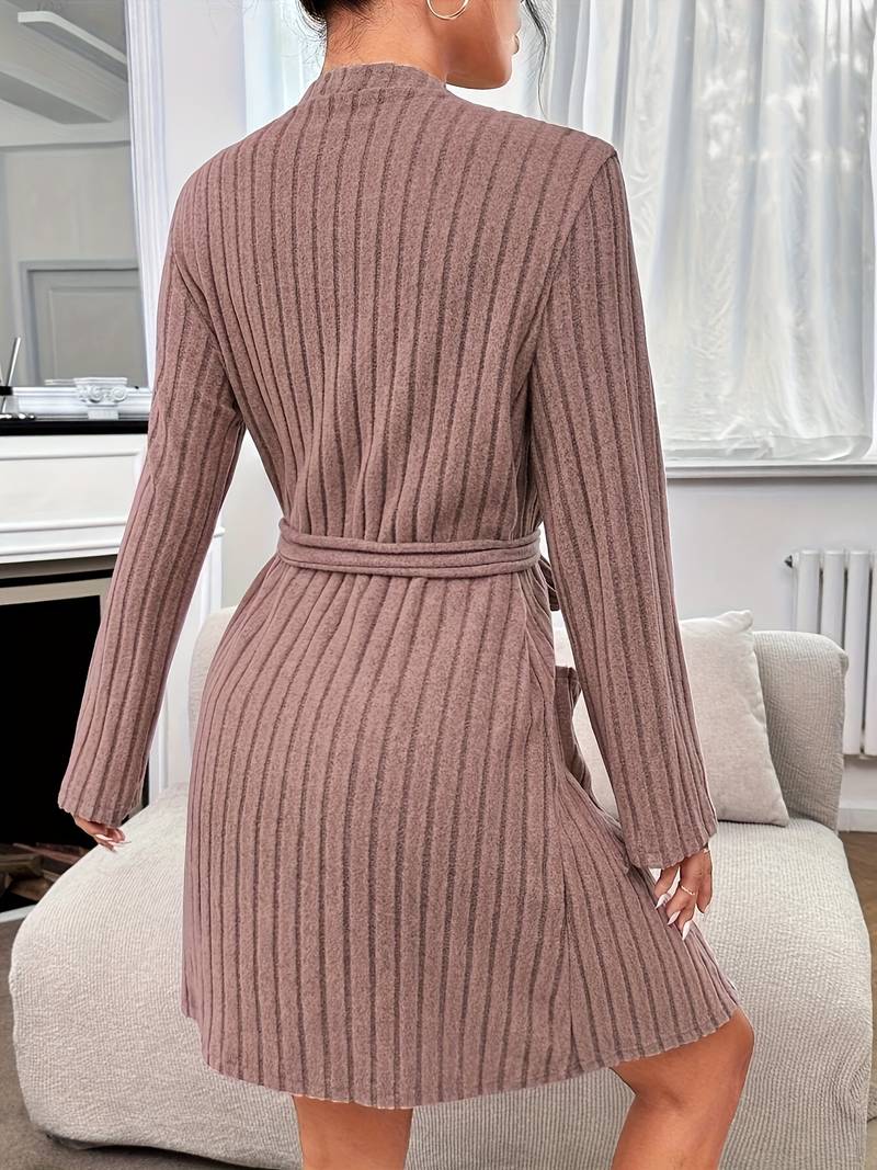 Women's short brown towelling bathrobe