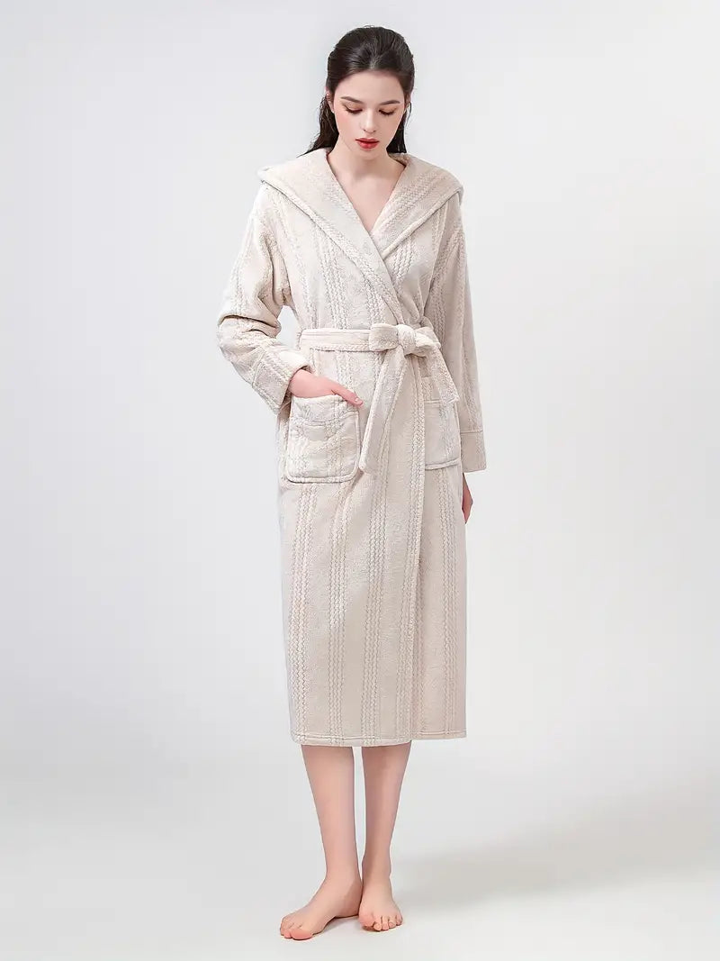 Petite hooded fleece bathrobe