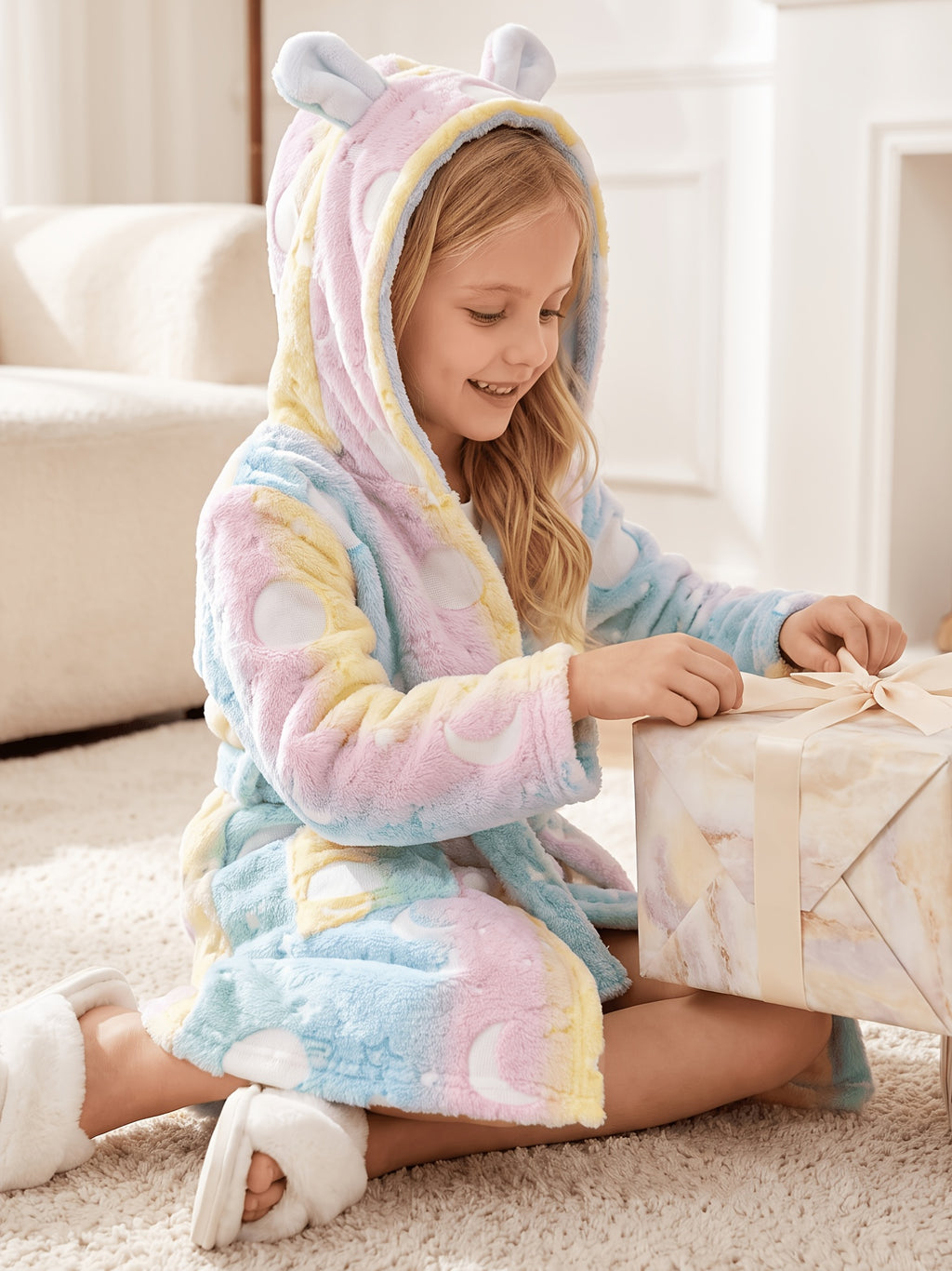 Kids' Fair Isle Christmas hooded fleece dressing gown