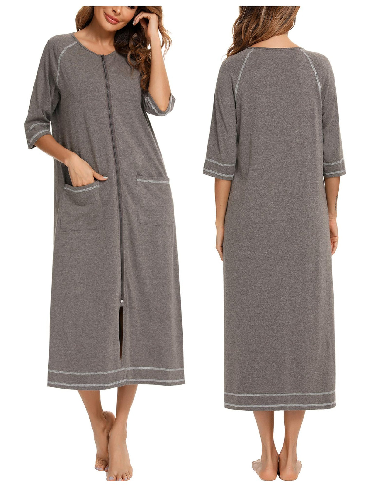 Women's full length zip-up housecoat