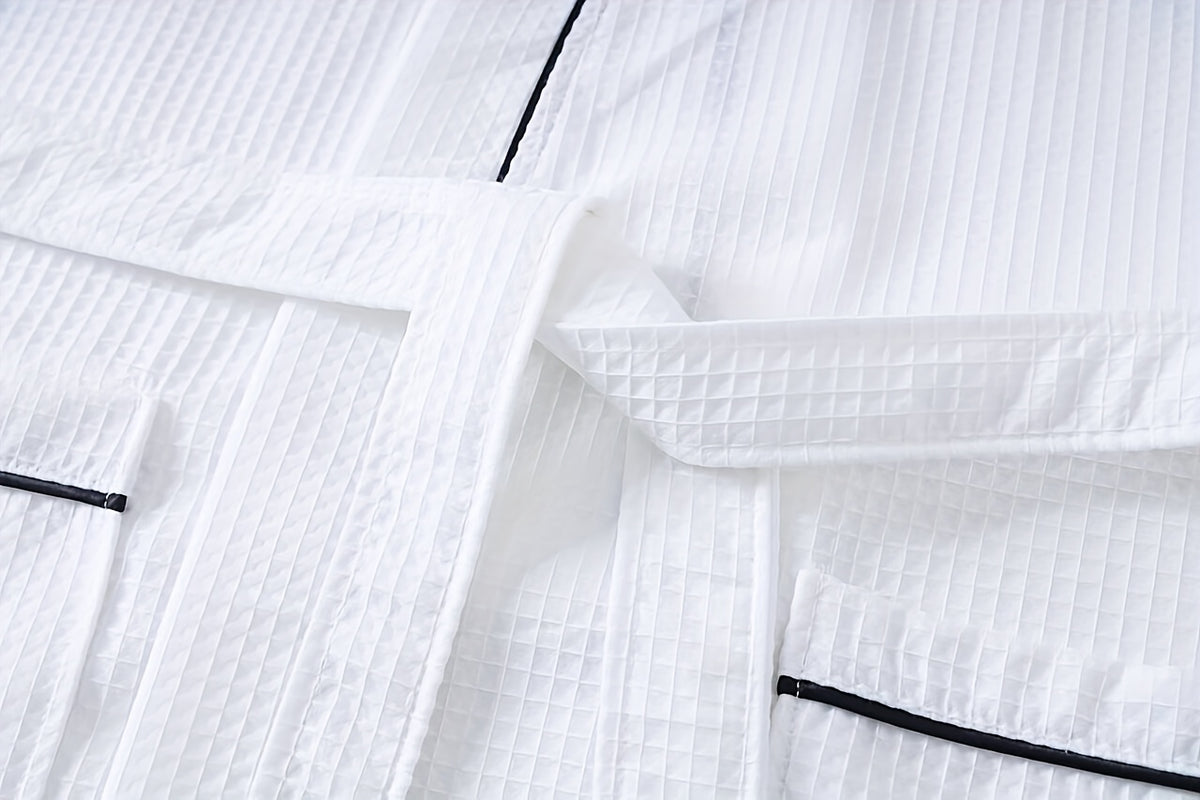 Unisex white long waffle bathrobe with pockets