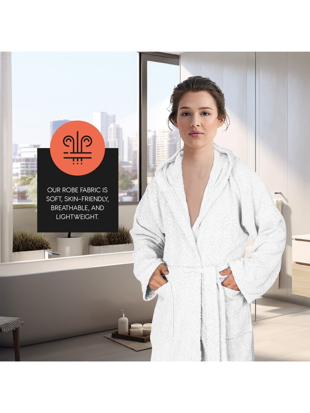 Unisex long hooded terry towelling bathrobe