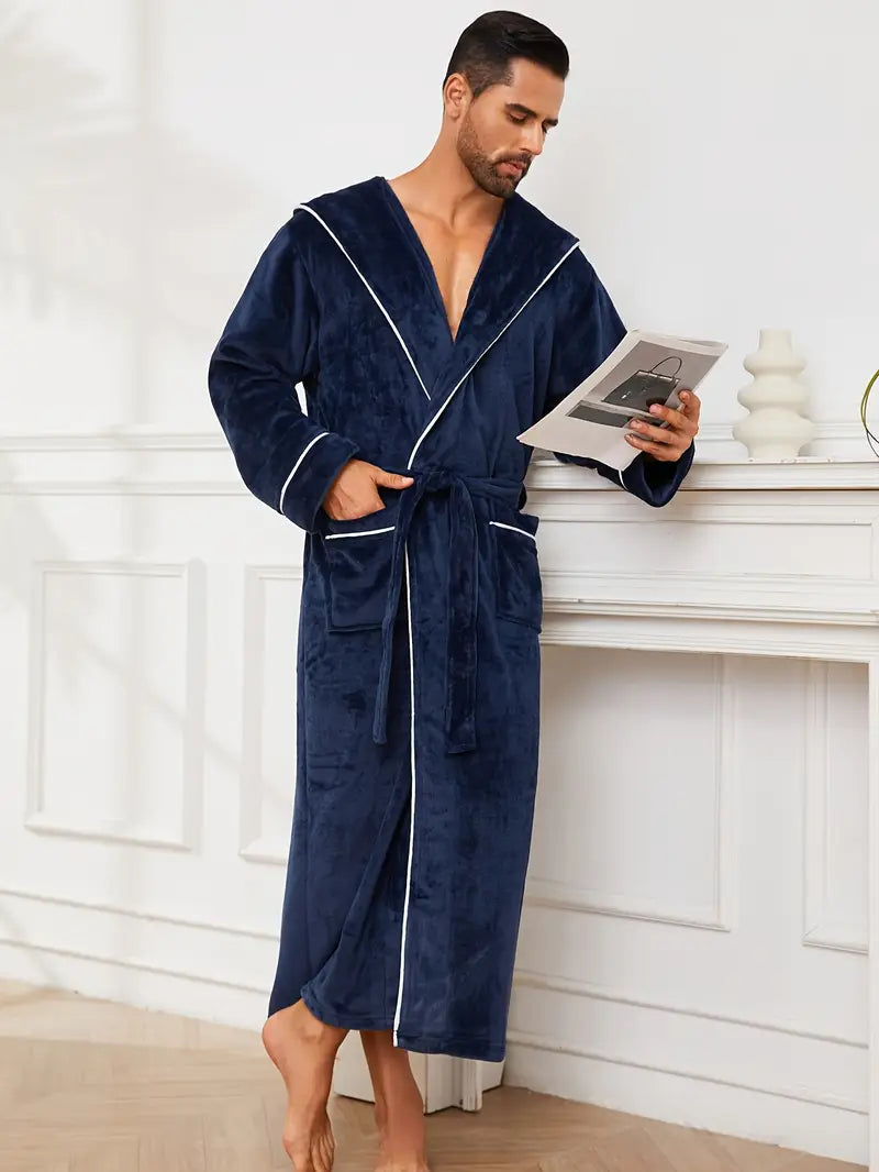 Men's luxury long hooded fleece dressing gown
