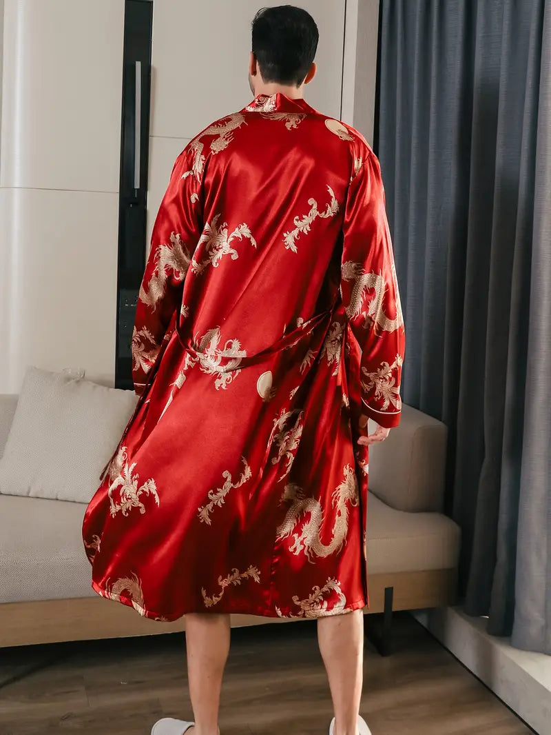 Men's black and red dragon kimono robe