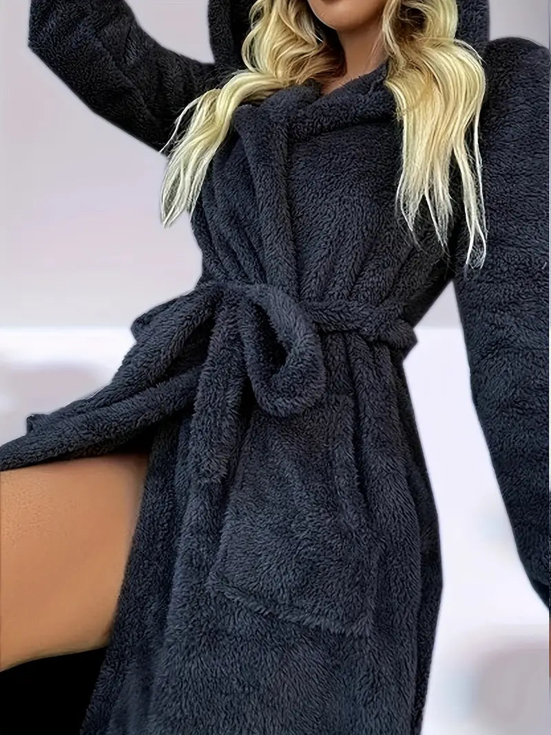 Women's long hooded fleece dressing gown
