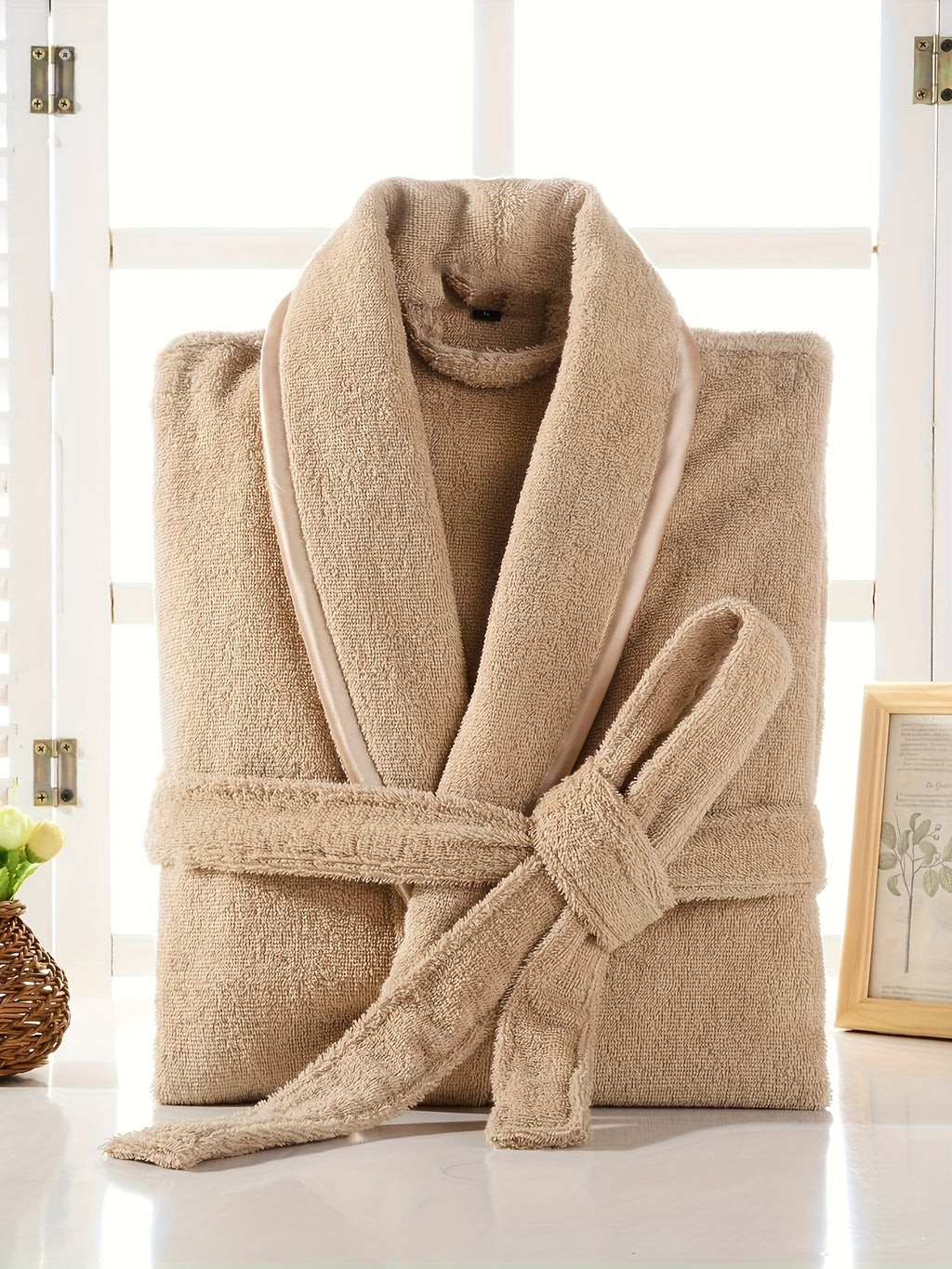Unisex blue terry towelling bathrobe