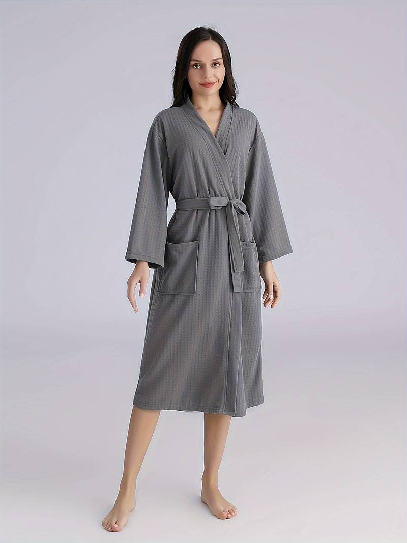 Peignoir de Bain Doux avec Ceinture — coloris gris