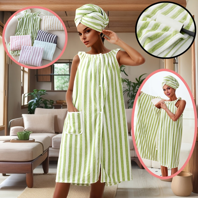 Unisex striped towelling bath wrap