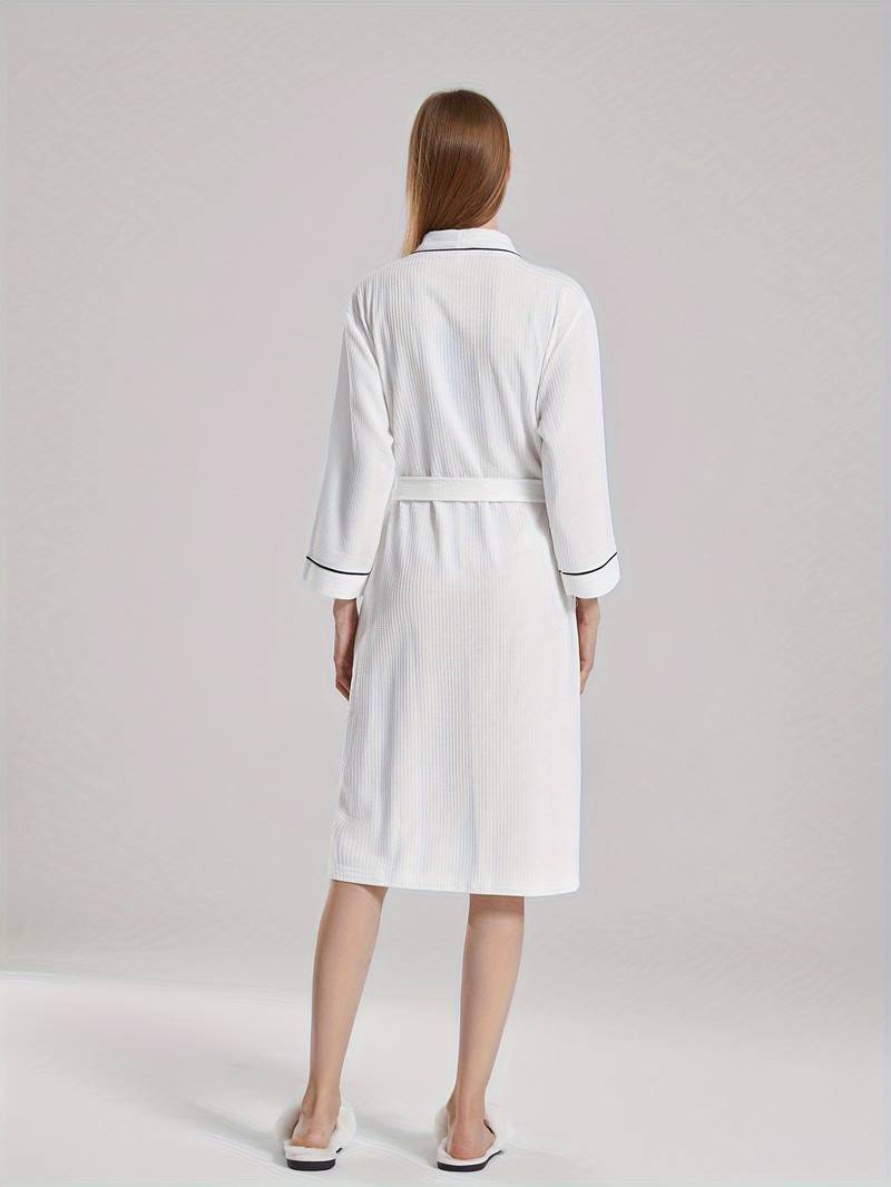 Women's long waffle cotton bathrobe