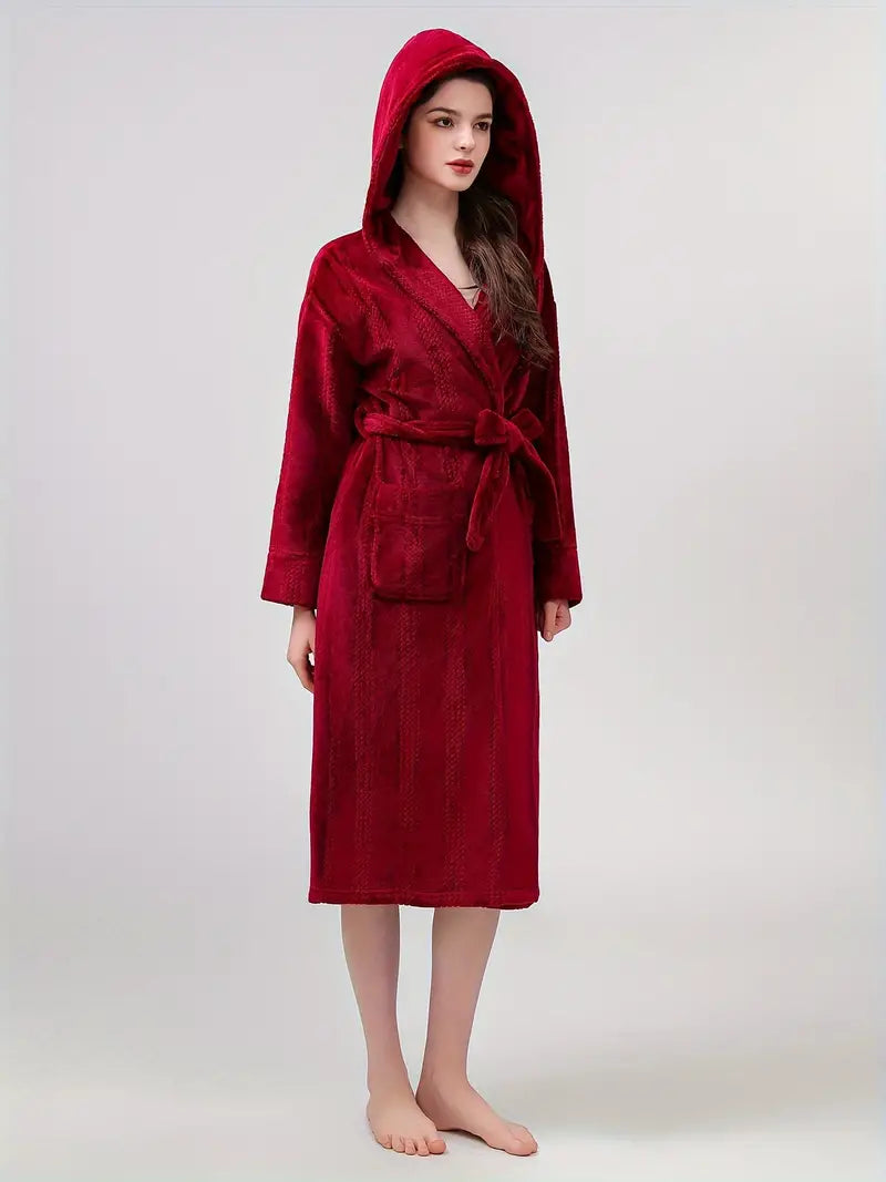Petite hooded fleece bathrobe