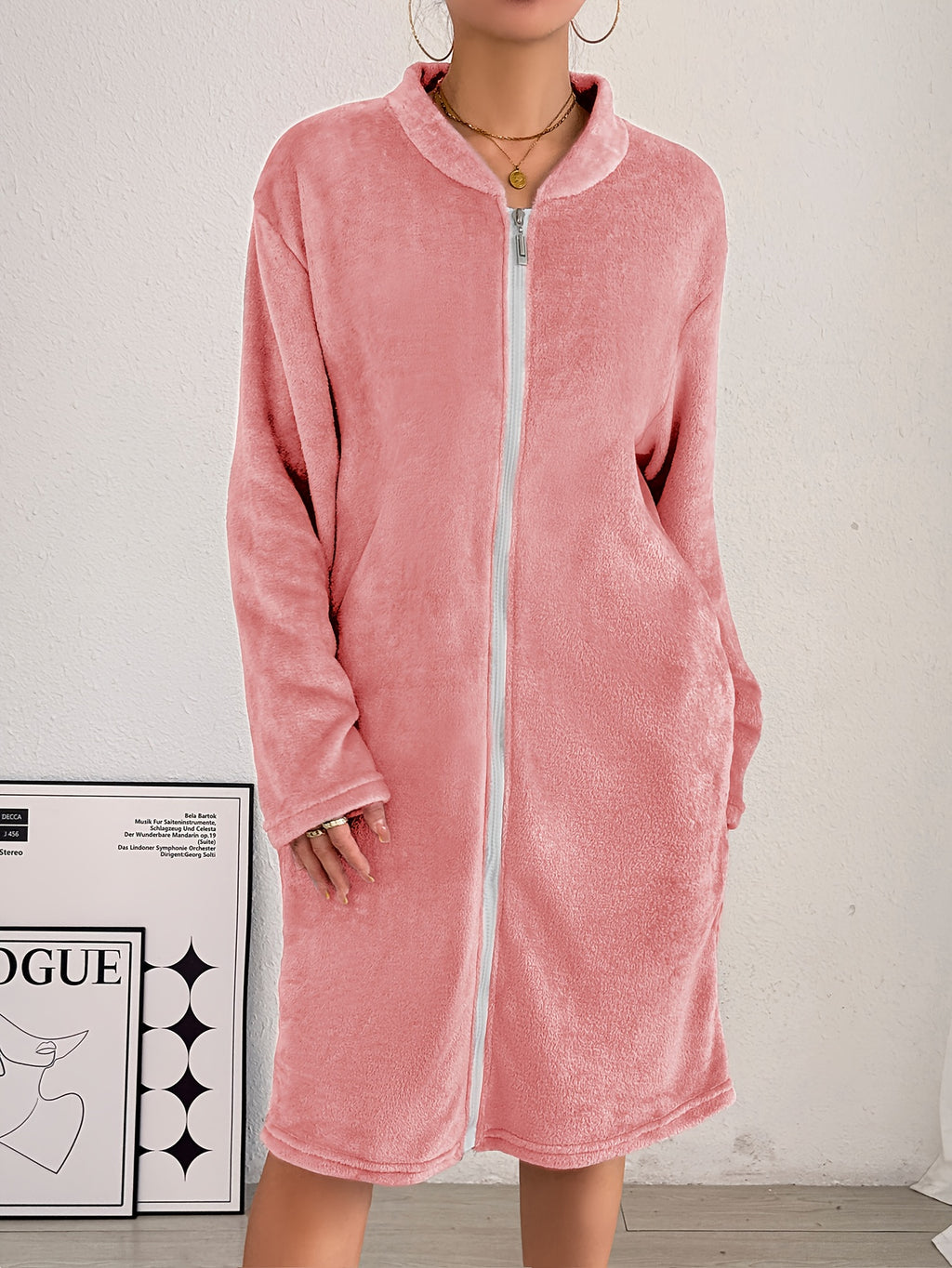 Women's thick flannel zip-up dressing gown