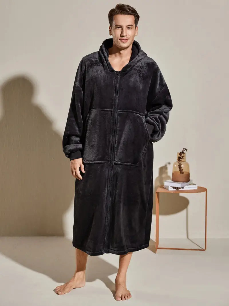 Men's hooded flannel bathrobe, one size