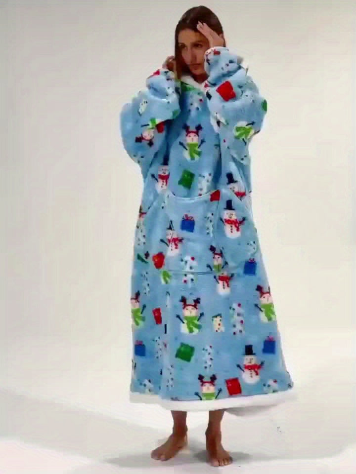 Women's red Christmas hooded fleece dressing gown