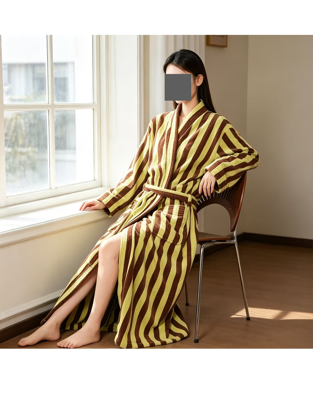Women's yellow striped dressing gown Image
