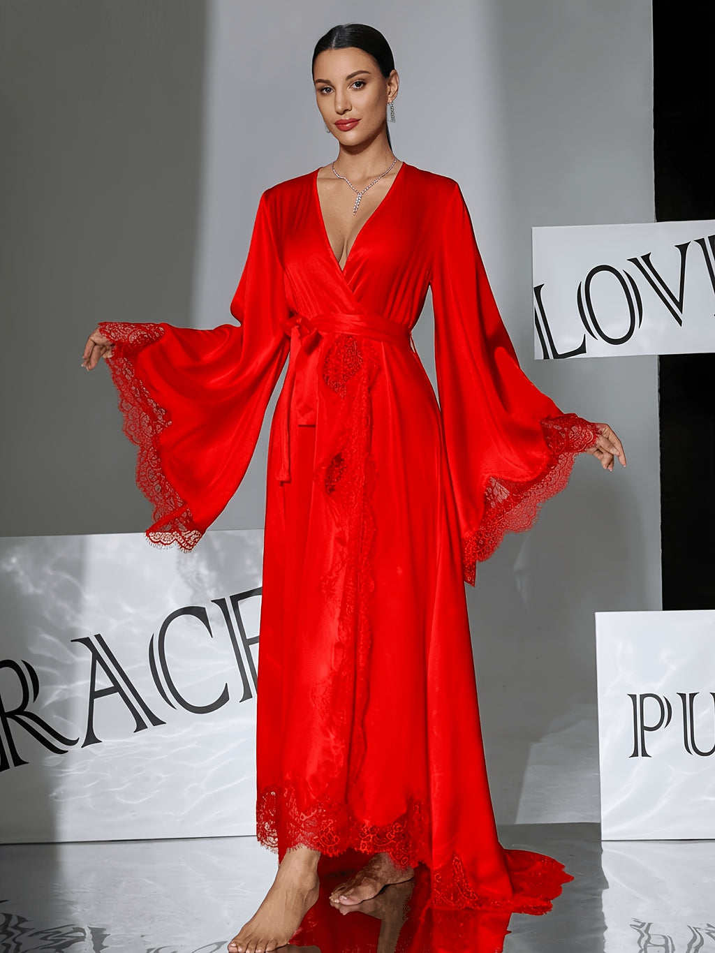 Long satin bathrobe