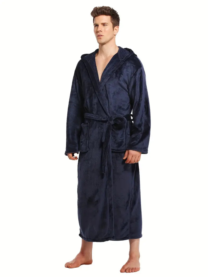 Men's comfortable hooded fleece bathrobe
