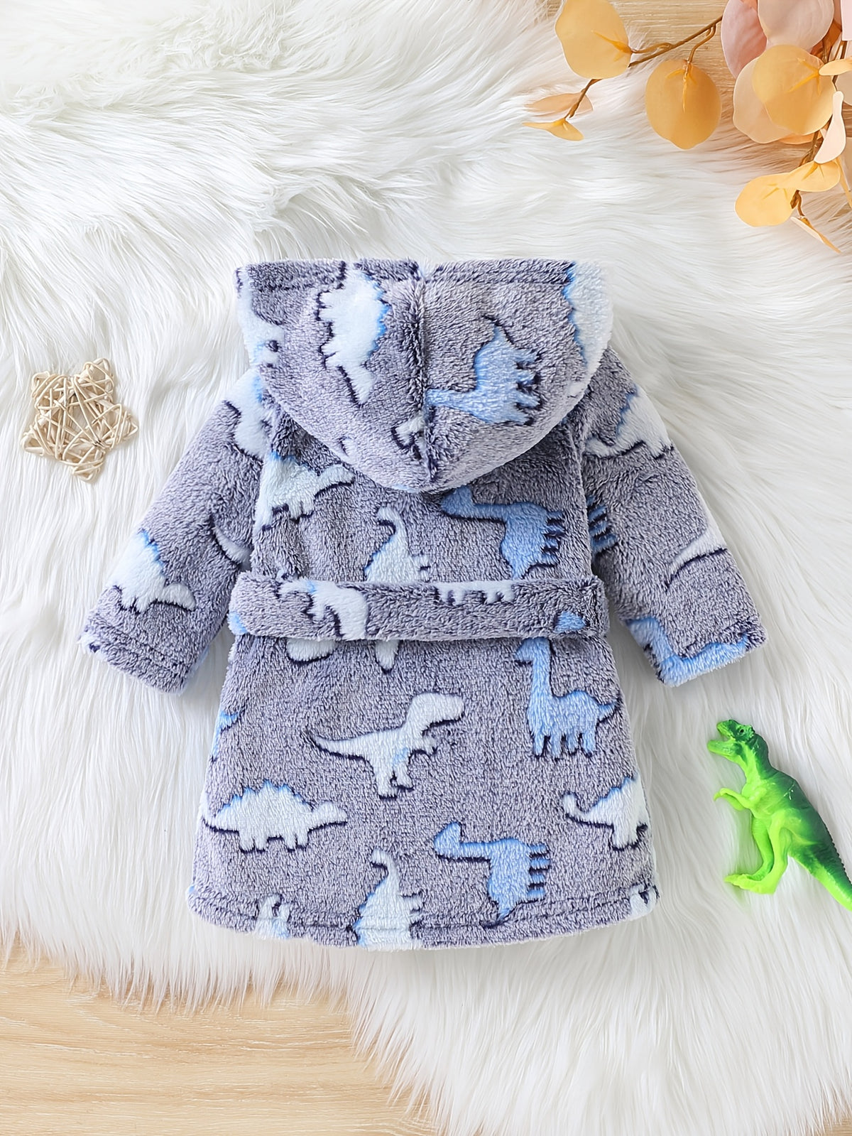 Baby long hooded dinosaur fluffy fleece dressing gown