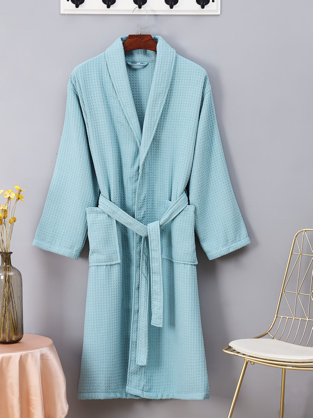 Women's pink waffle bathrobe
