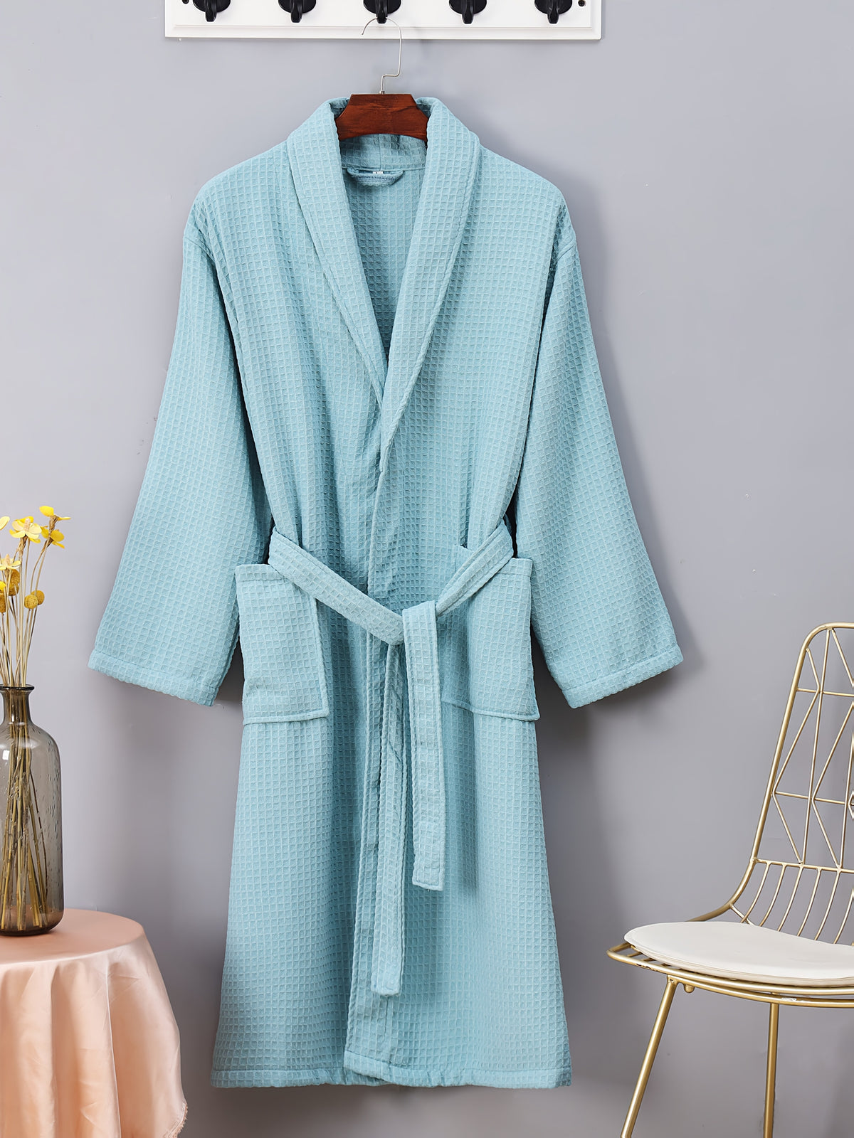 Women's pink waffle bathrobe