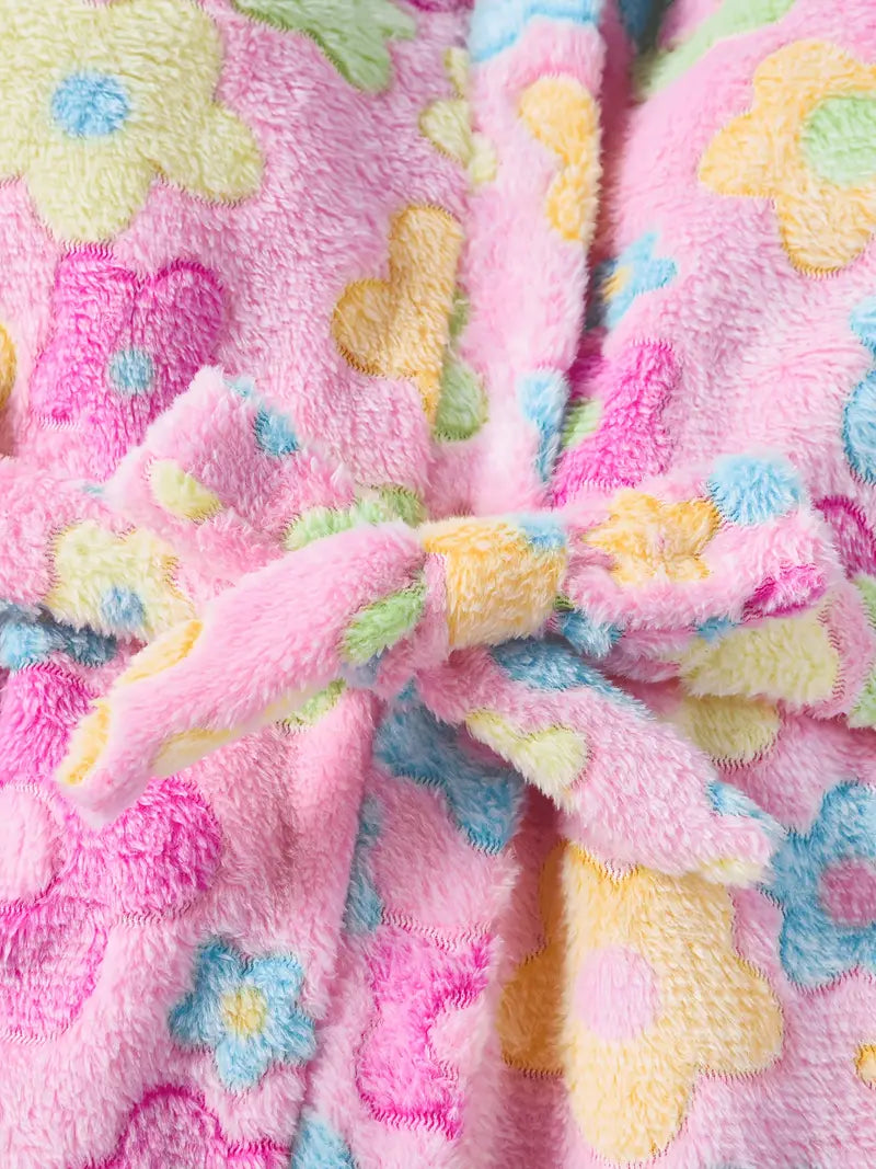 Girls' floral hooded towelling bathrobe