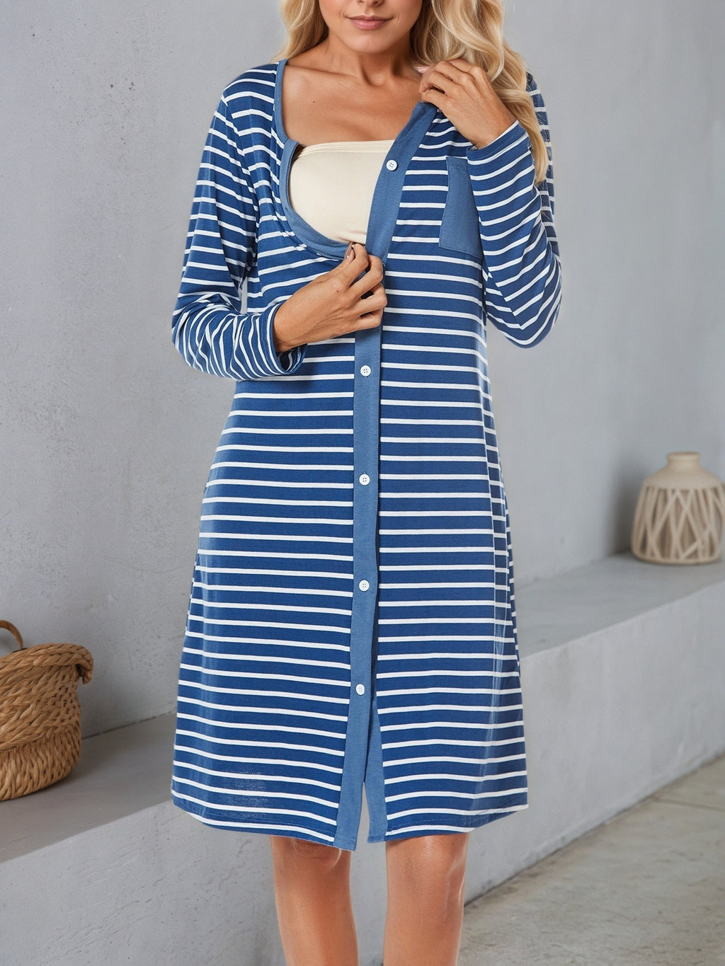 Women's navy striped nursing nightdress