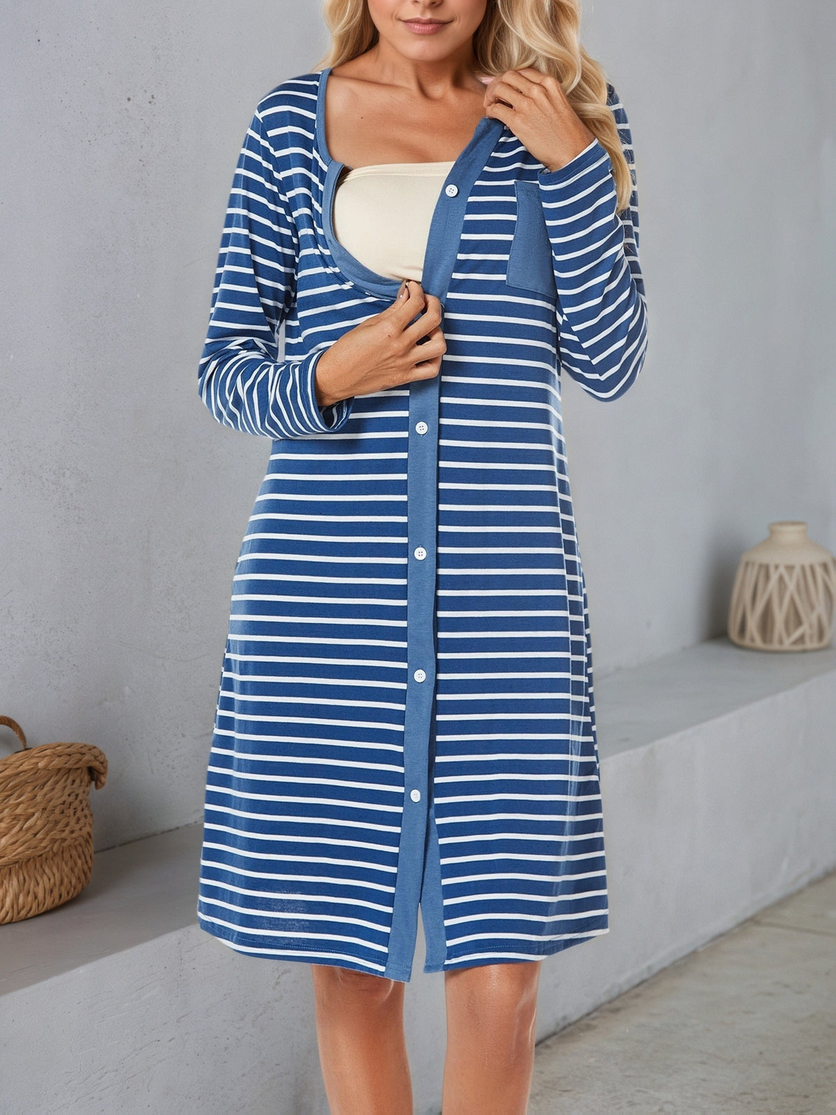 Women's navy striped nursing nightdress