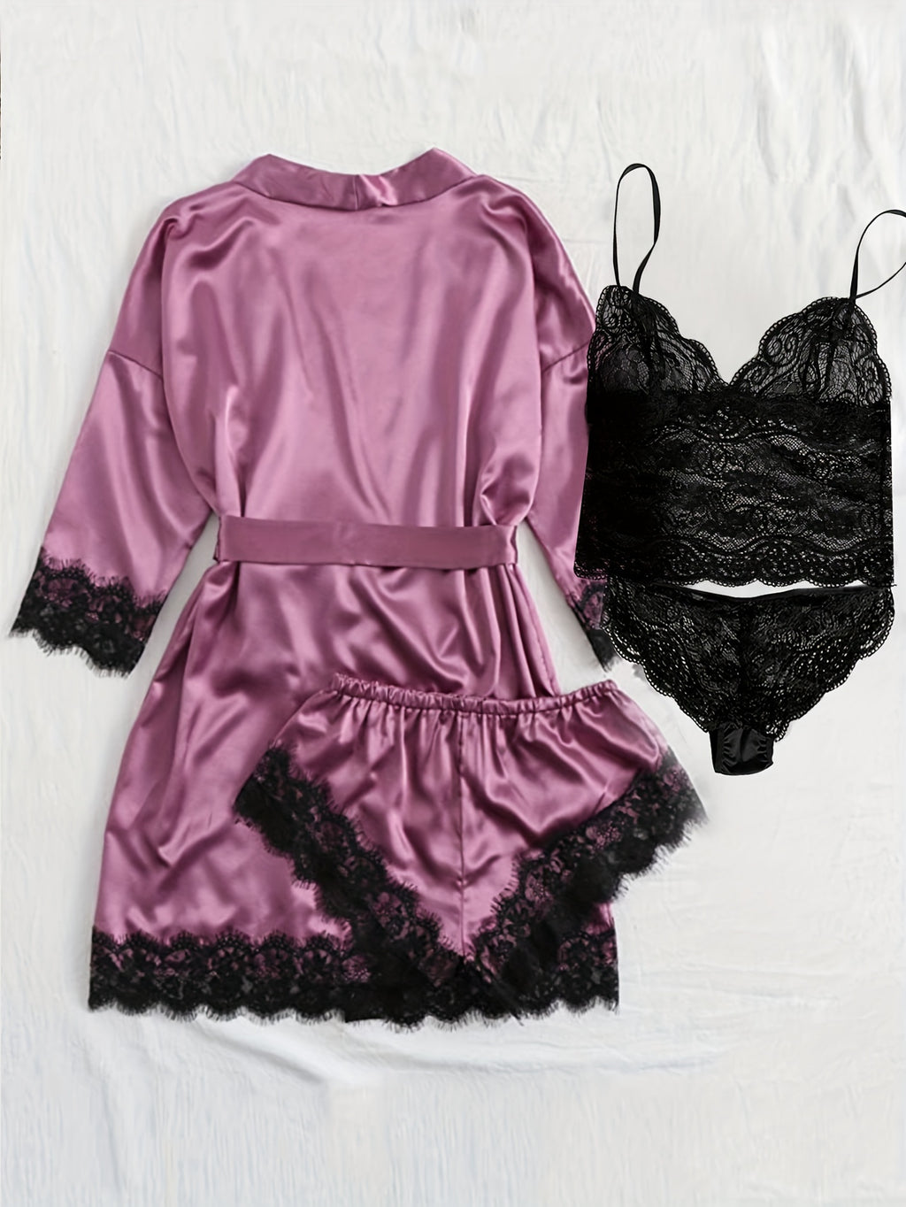 Women's lace satin robe and camisole set