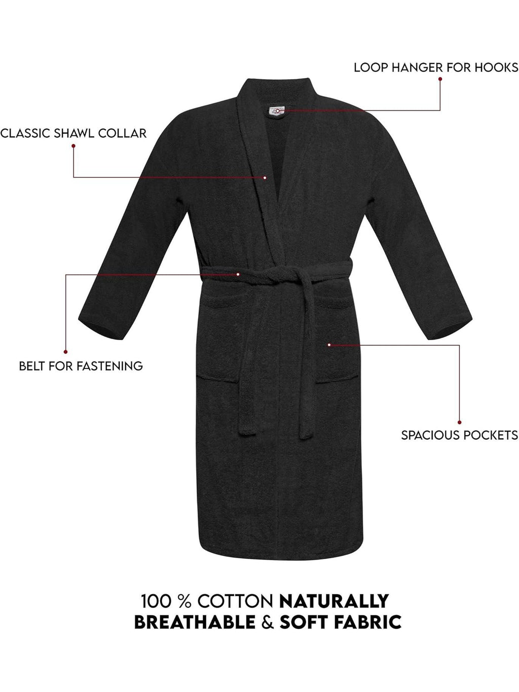 Unisex long terry towelling bathrobe with a shawl collar