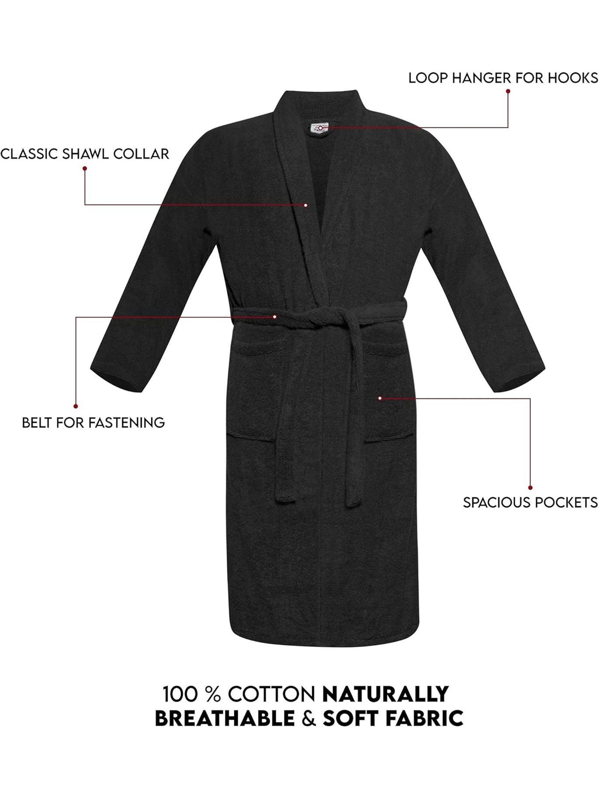 Unisex long terry towelling bathrobe with a shawl collar