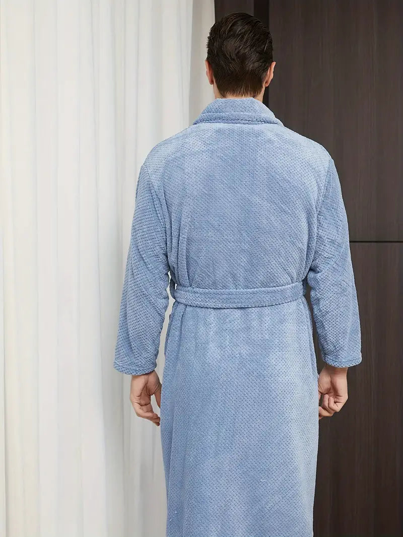 Men's long waffle cotton bathrobe
