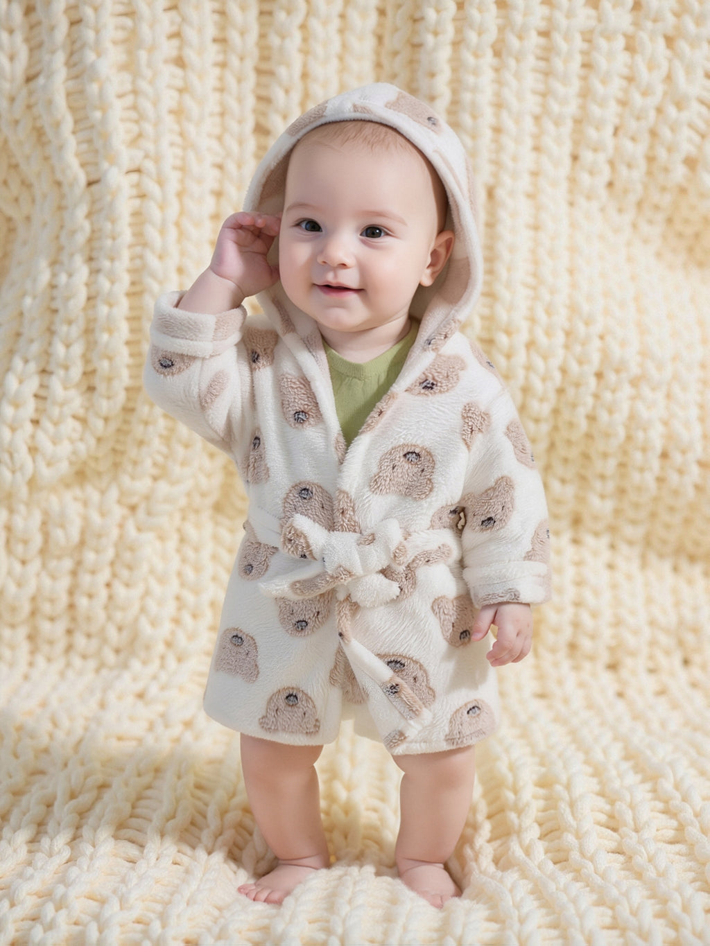 Newborn long hooded fluffy fleece dressing gown