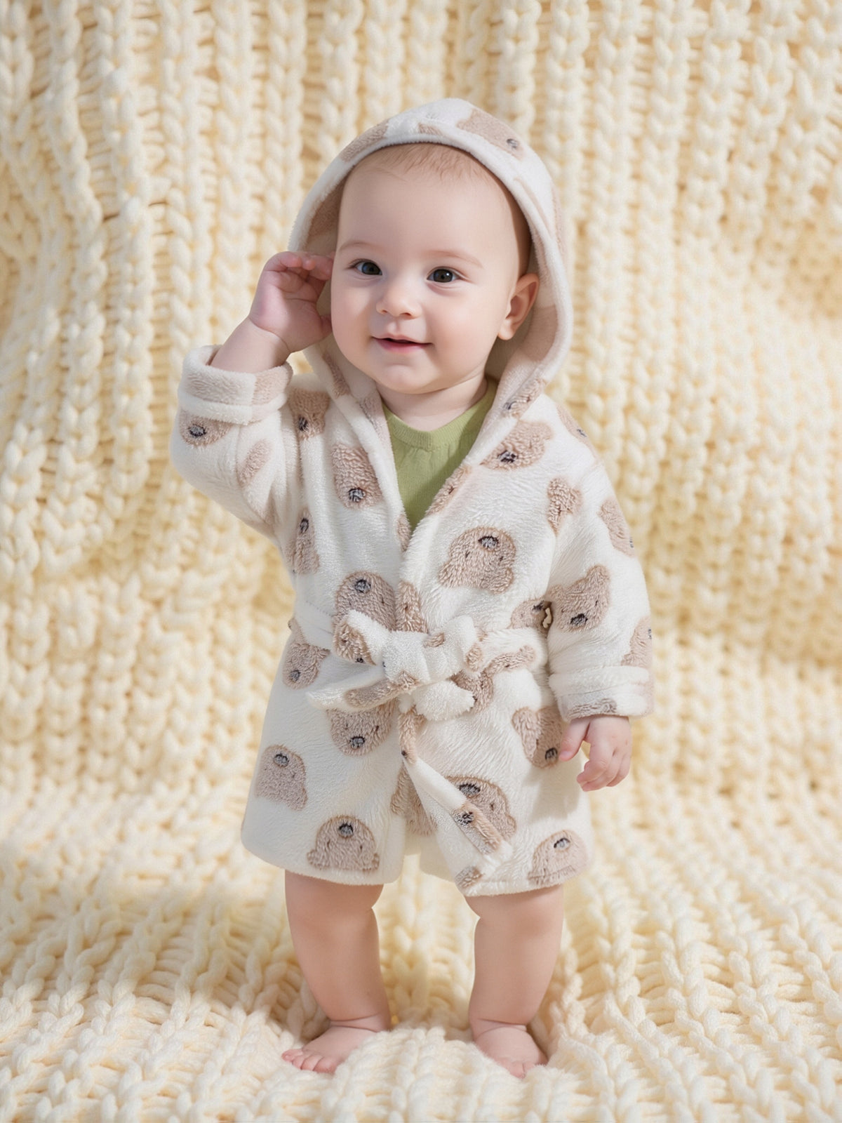 Newborn long hooded fluffy fleece dressing gown