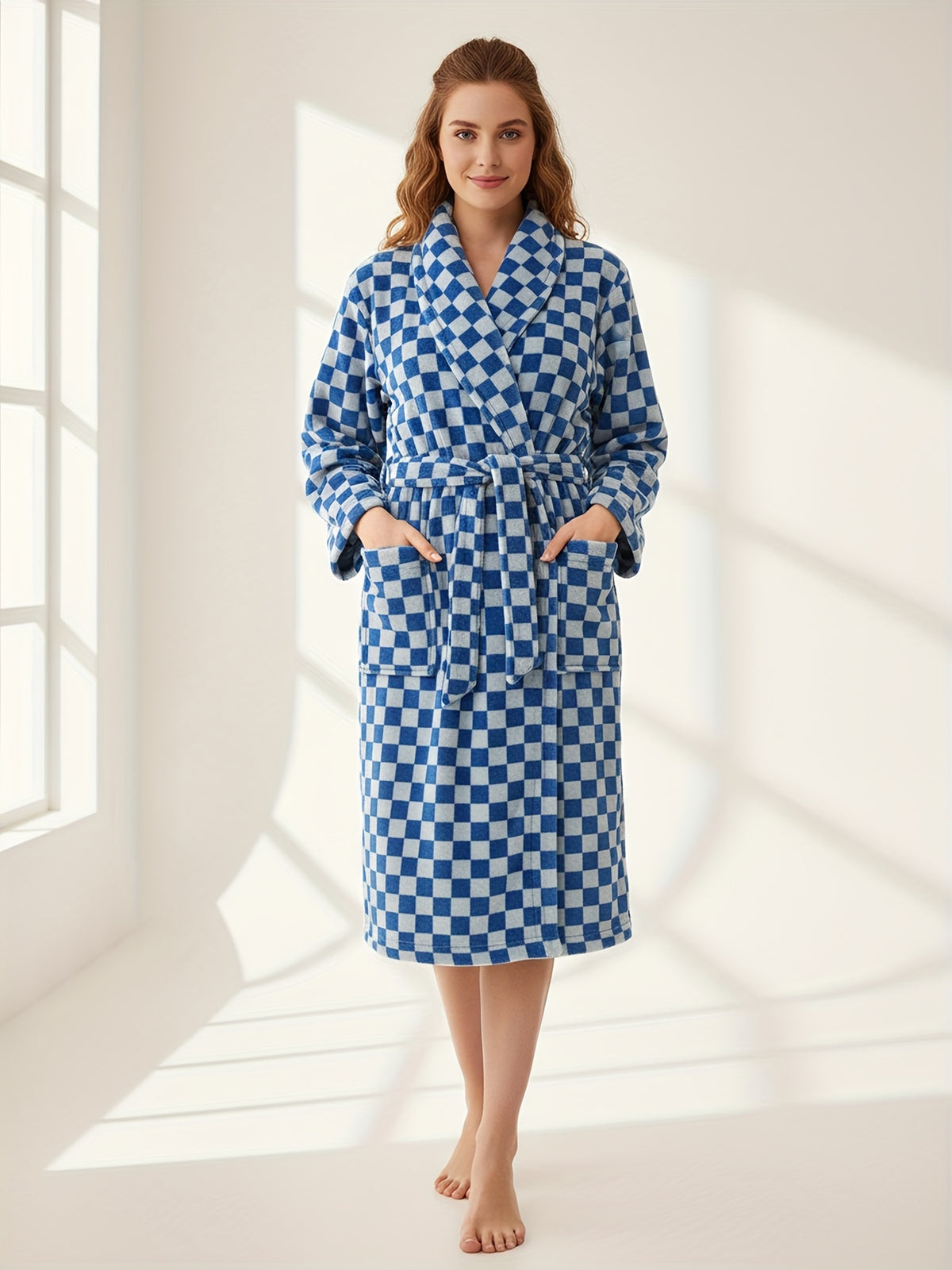 Women's long tartan bathrobe