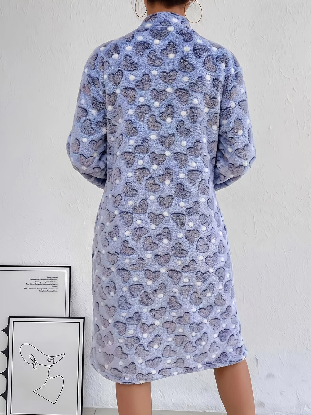 Women's heart and polka dot flannel zip-up dressing gown