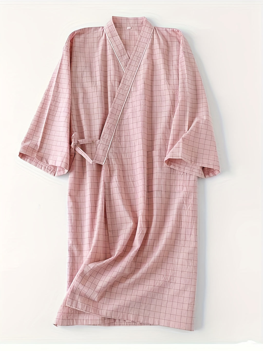 Women's pink checked kimono dressing gown
