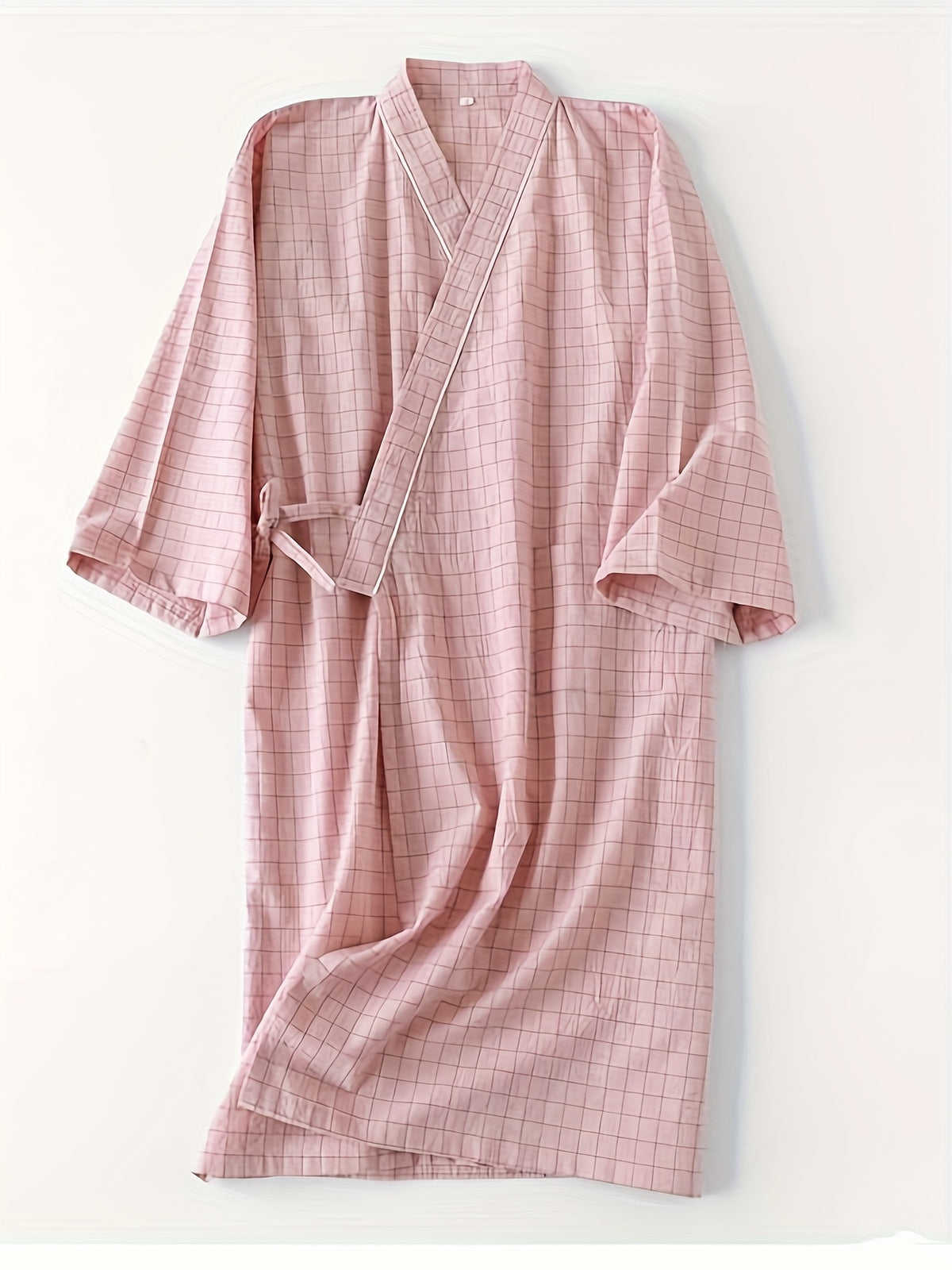 Women's pink checked kimono dressing gown