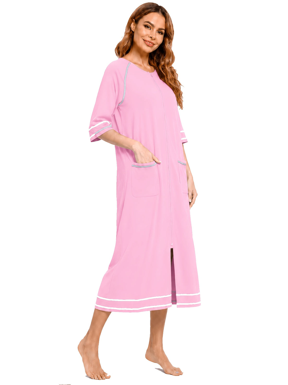 Women's full length zip-up housecoat