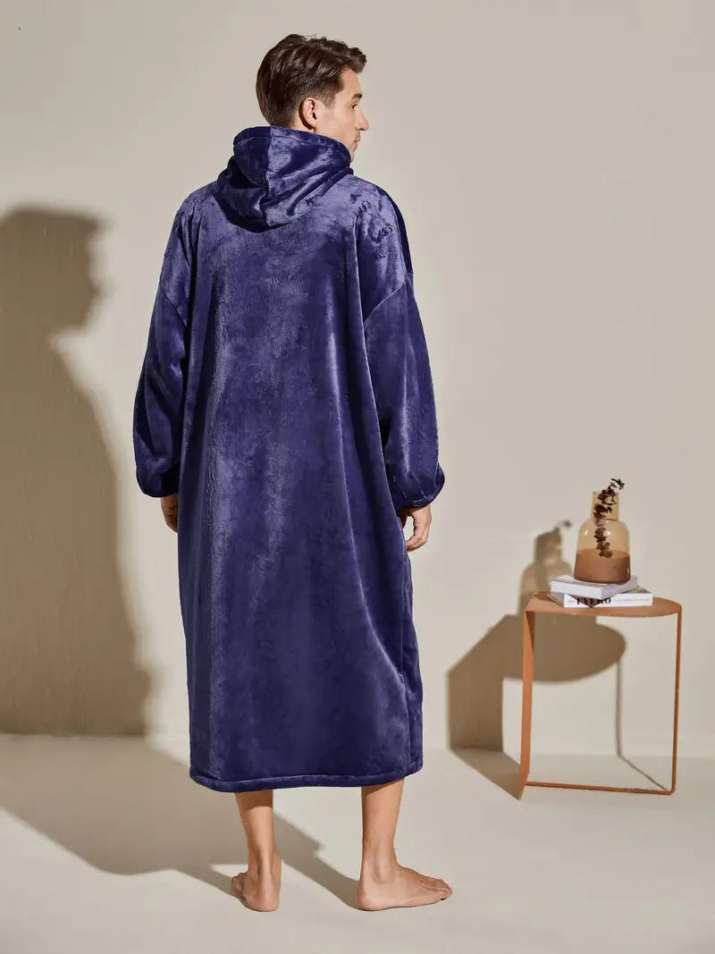 Men's hooded flannel bathrobe, one size