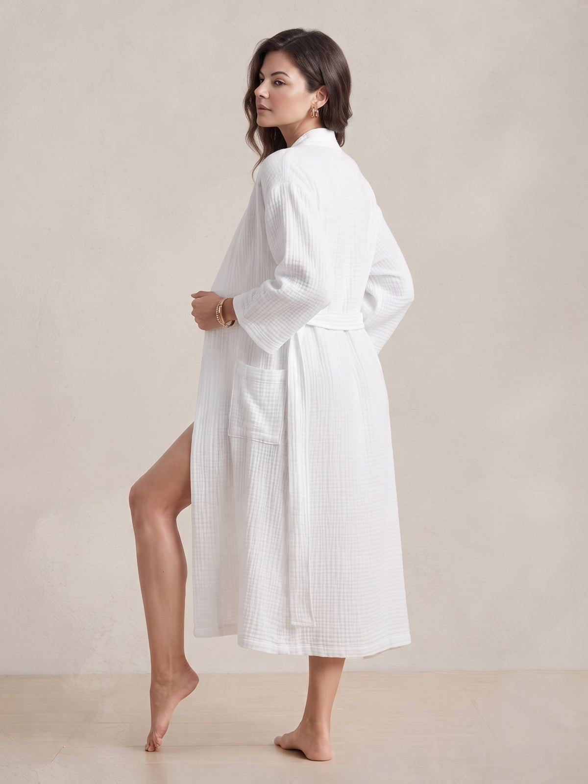Women's white waffle lightweight dressing gown