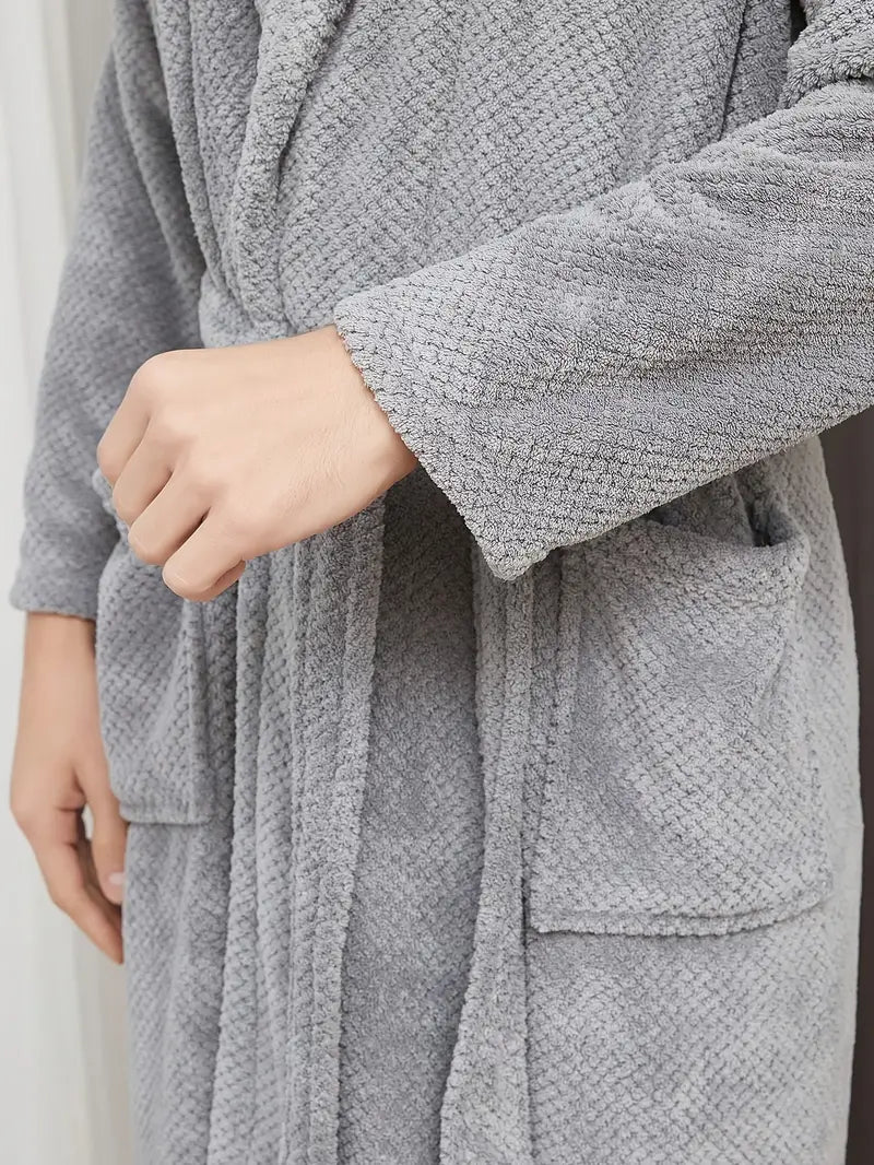 Men's long waffle cotton bathrobe