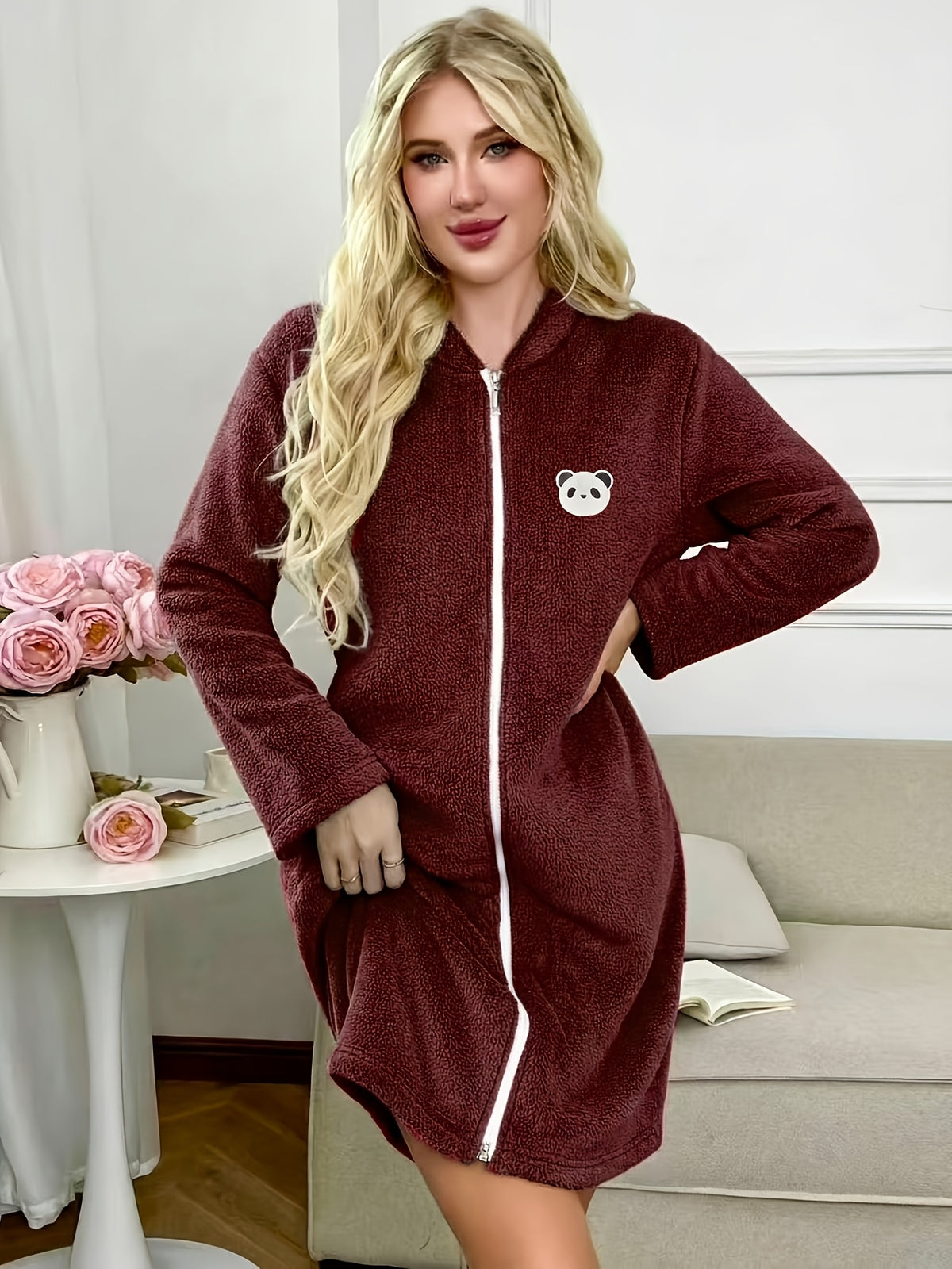 Women's velvet zip-up dressing gown