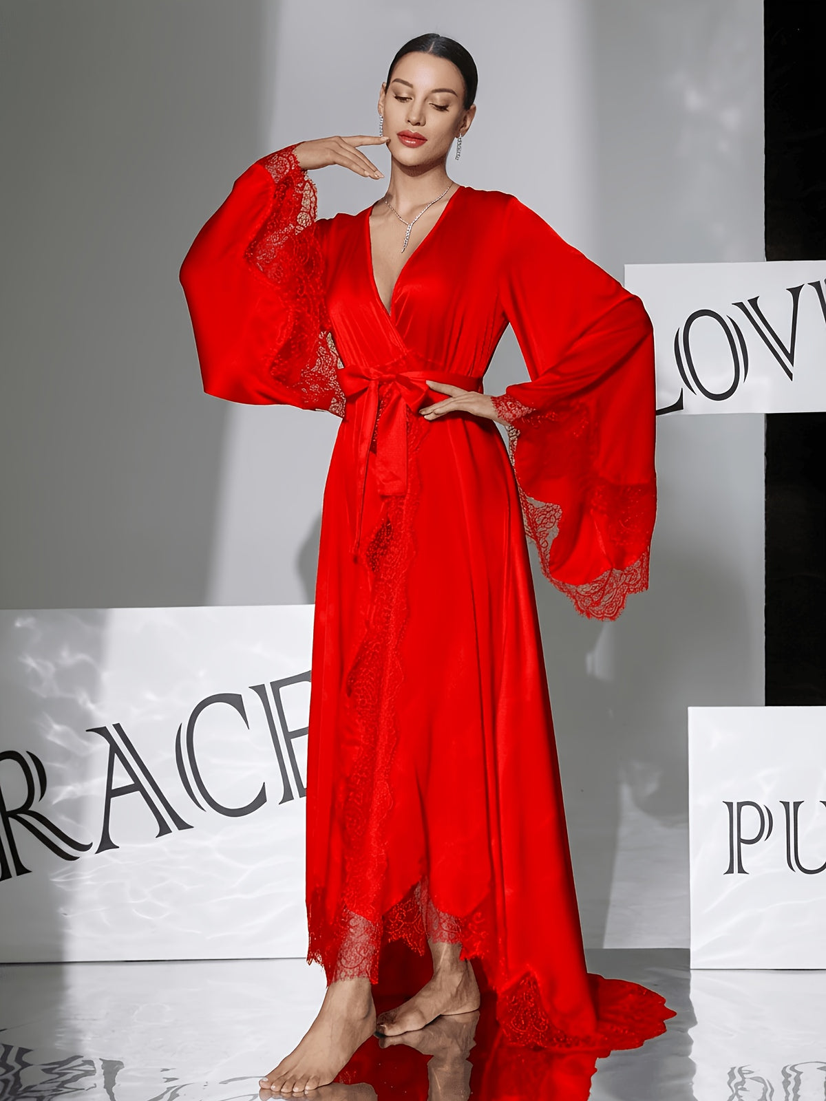 Long satin bathrobe