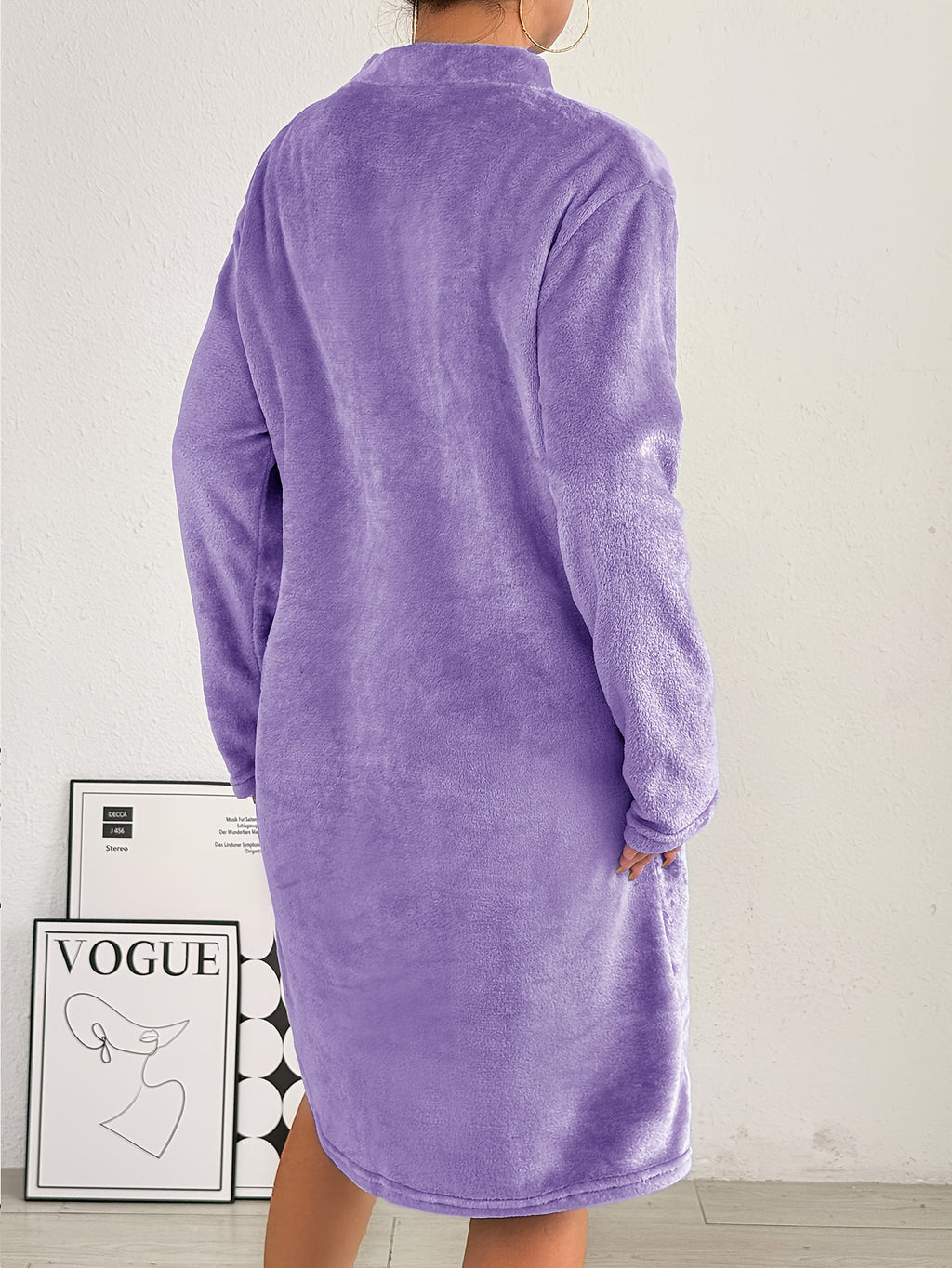 Women's thick flannel zip-up dressing gown