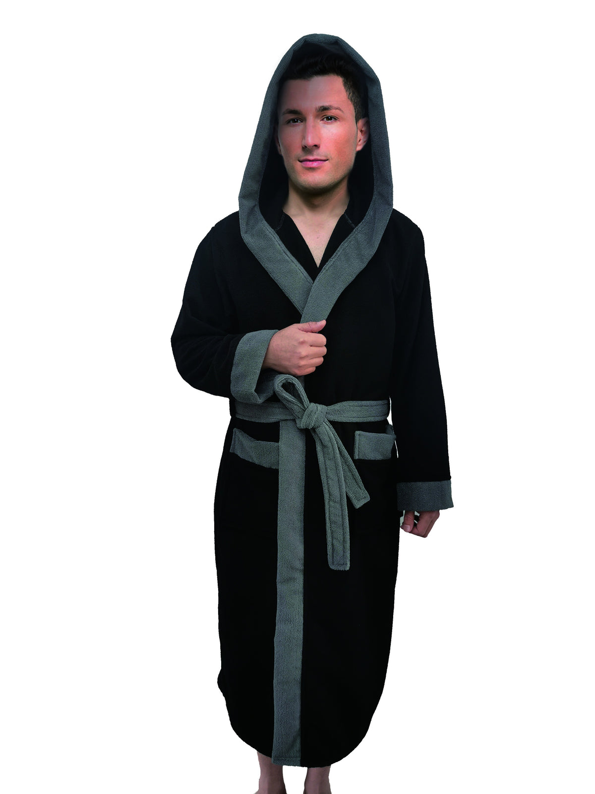 Men's hooded terry towelling bathrobe