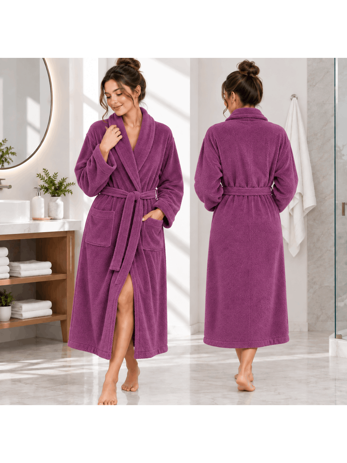 Unisex terry towelling bathrobe with a shawl collar