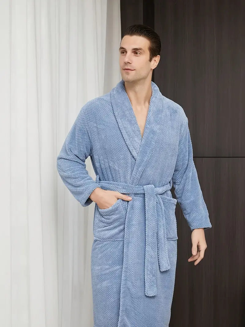 Men's long waffle cotton bathrobe