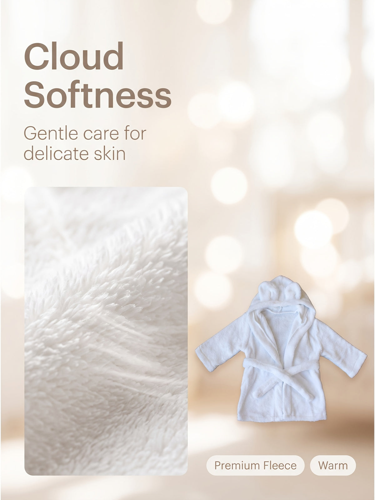 Newborn white hooded bathrobe